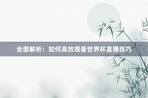 全面解析：如何高效观看世界杯直播技巧