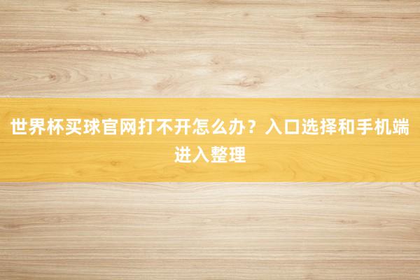 世界杯买球官网打不开怎么办？入口选择和手机端进入整理